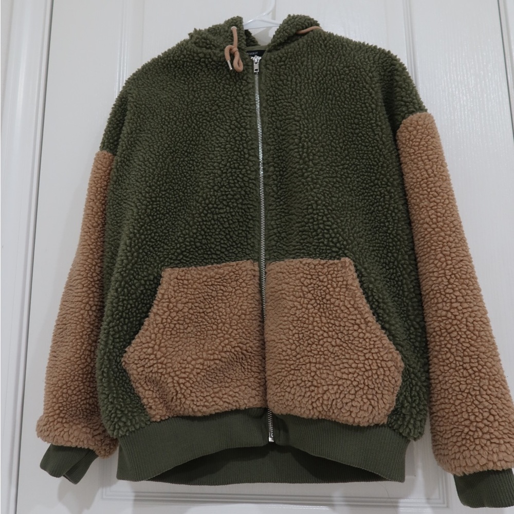 Colorblock Faux Sherling Hooded Jacket